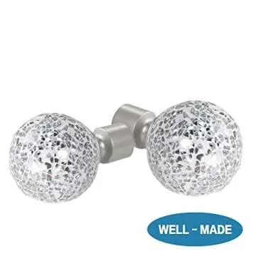 H.VERSAILTEX Window Curtain Rods for Windows 28 to 48 Inches Adjustable Decorative 3/4 Inch Diameter Standard Single Window Curtain Rod Set with Sparkling Mosaic Finials, Nickel