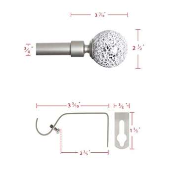 H.VERSAILTEX Window Curtain Rods for Windows 28 to 48 Inches Adjustable Decorative 3/4 Inch Diameter Standard Single Window Curtain Rod Set with Sparkling Mosaic Finials, Nickel