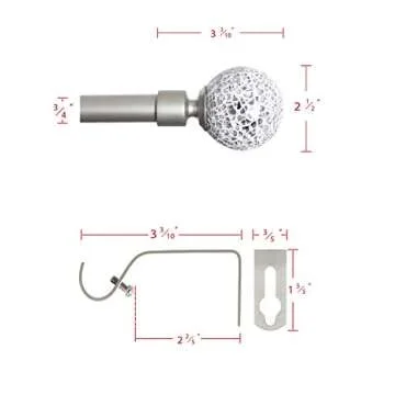 H.VERSAILTEX Window Curtain Rods for Windows 28 to 48 Inches Adjustable Decorative 3/4 Inch Diameter Standard Single Window Curtain Rod Set with Sparkling Mosaic Finials, Nickel