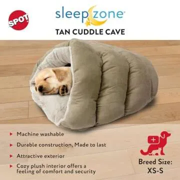 SPOT Sleep Zone Cuddle Cave - Cat Cave Bed for Indoor Cats and Mini Dogs, Durable, Comfortable, Washable for Kittens and Puppies Under 10 lbs and 12 inches Long, Tan Color