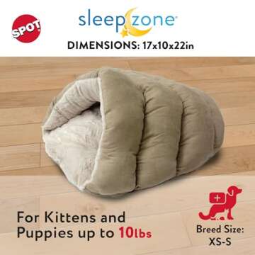 SPOT Sleep Zone Cuddle Cave - Cat Cave Bed for Indoor Cats and Mini Dogs, Durable, Comfortable, Washable for Kittens and Puppies Under 10 lbs and 12 inches Long, Tan Color