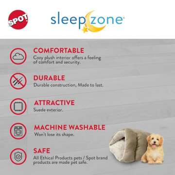 SPOT Sleep Zone Cuddle Cave - Cat Cave Bed for Indoor Cats and Mini Dogs, Durable, Comfortable, Washable for Kittens and Puppies Under 10 lbs and 12 inches Long, Tan Color