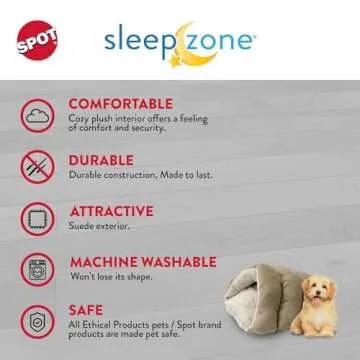 SPOT Sleep Zone Cuddle Cave - Cat Cave Bed for Indoor Cats and Mini Dogs, Durable, Comfortable, Washable for Kittens and Puppies Under 10 lbs and 12 inches Long, Tan Color