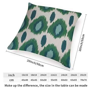 MangGou Peacock Green and Aqua Ikat Cushion Covers Antique Dark Green Bukhara Ikat Square Throw Pillow Home Decorative Farmhouse Pillow Case 20x20in White Linen (83xquxc61290)