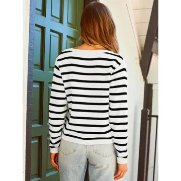 LILLUSORY Women's Striped Cardigan Casual Knit Top