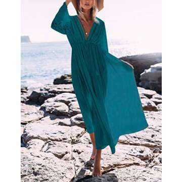 Women's Swimsuit Cover Ups for Swimwear Sexy Lace-up Crochet Open Front Beachwear Cover Up blue-3017