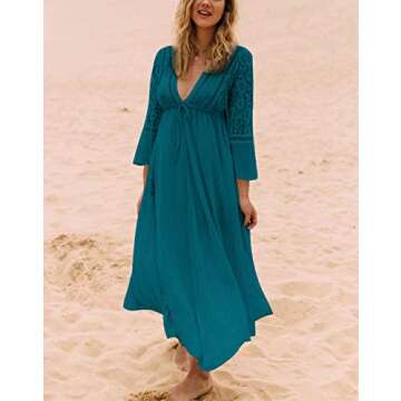 Women's Swimsuit Cover Ups for Swimwear Sexy Lace-up Crochet Open Front Beachwear Cover Up blue-3017