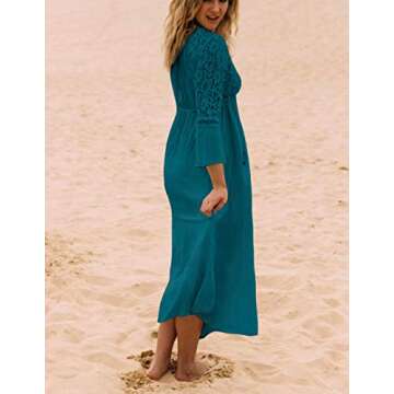 Women's Swimsuit Cover Ups for Swimwear Sexy Lace-up Crochet Open Front Beachwear Cover Up blue-3017