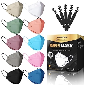 FACEMOON KN95 Face Masks 100 Pack - 5 Layer Protection & Adjustable Fit
