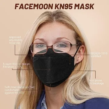 FACEMOON KN95 Face Masks 100 Pack Adjustable 5 Layer Protection