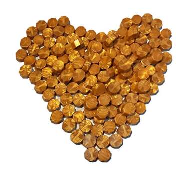 Gold Wax Seal Beads Set - 150 Octagon Kit with Spoon & Candles