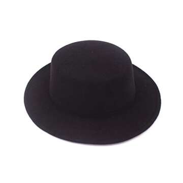 ASTRQLE Fashion Classic Black Wool Blend Fedora Hat Brim Flat Church Derby Cap