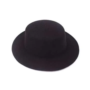 ASTRQLE Fashion Classic Black Wool Blend Fedora Hat Brim Flat Church Derby Cap