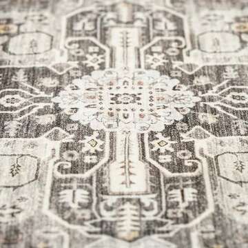 RUUGME Washable 9x12 Area Rugs - Large Rugs for Living Room Stain Resistant Carpet Vintage Rugs for Bedroom with Non Slip Backing Home Decor Floor Decoration Mat (9x12 Grey)