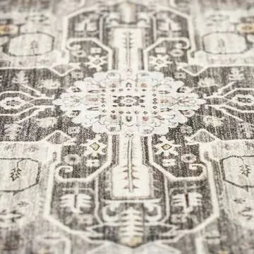 RUUGME Washable 9x12 Area Rugs - Large Rugs for Living Room Stain Resistant Carpet Vintage Rugs for Bedroom with Non Slip Backing Home Decor Floor Decoration Mat (9x12 Grey)