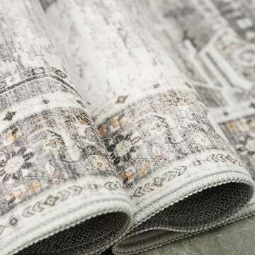 RUUGME Washable 9x12 Area Rugs - Large Rugs for Living Room Stain Resistant Carpet Vintage Rugs for Bedroom with Non Slip Backing Home Decor Floor Decoration Mat (9x12 Grey)