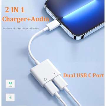 iPhone 15 Headphone Adapter, 2-Pack USB C to USB C Audio and Charger Adapter