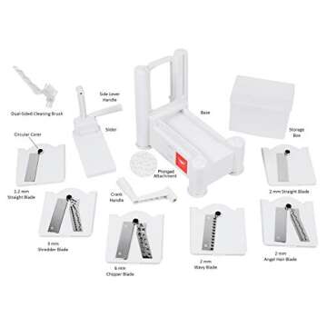 Paderno World Cuisine 6-Blade Vegetable Slicer / Spiralizer, Counter-Mounted and includes 6 Different Stainless Steel Blades