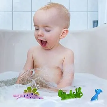 Bath Toys for Toddlers 1-3, Baby Dinosaur Bath Toy No Holes Bathtub Toys 12 PCS Soft Baby Pool Toys for Boys, Girl