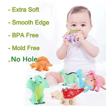 Bath Toys for Toddlers 1-3, Baby Dinosaur Bath Toy No Holes Bathtub Toys 12 PCS Soft Baby Pool Toys for Boys, Girl