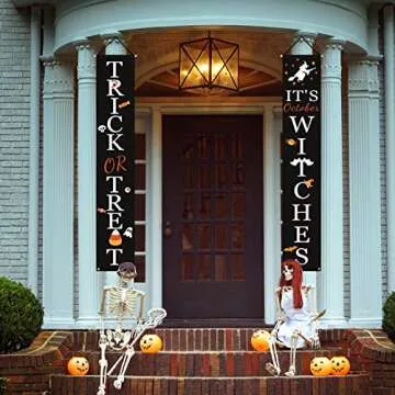 DAZONGE Halloween Decorations, Trick or Treat & It's October Witches Porch Banners for Halloween Han...