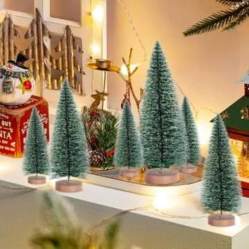 9 Pcs Mini Christmas Tree, Tabletop Christmas Tree with Wooden Bases Artificial Christmas Treewith 3 Sizes Christmas Table Decor Bottle Brush Trees for Christmas Decorations (Green Snow)
