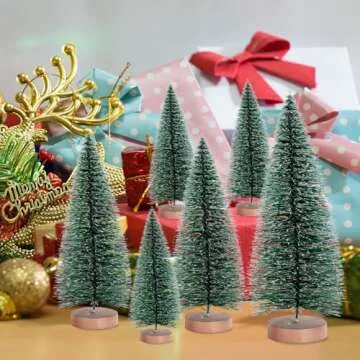 9 Pcs Mini Christmas Tree, Tabletop Christmas Tree with Wooden Bases Artificial Christmas Treewith 3 Sizes Christmas Table Decor Bottle Brush Trees for Christmas Decorations (Green Snow)