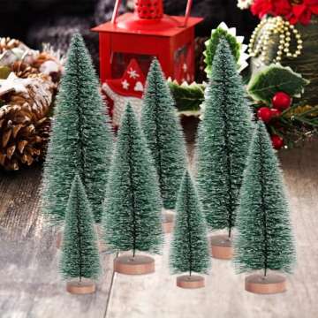 9 Pcs Mini Christmas Tree, Tabletop Christmas Tree with Wooden Bases Artificial Christmas Treewith 3 Sizes Christmas Table Decor Bottle Brush Trees for Christmas Decorations (Green Snow)