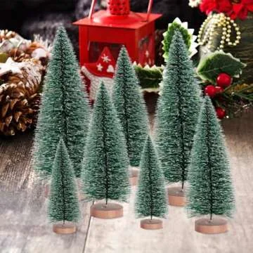 9 Pcs Mini Christmas Tree, Tabletop Christmas Tree with Wooden Bases Artificial Christmas Treewith 3 Sizes Christmas Table Decor Bottle Brush Trees for Christmas Decorations (Green Snow)