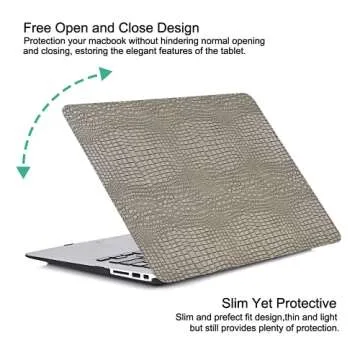 DTangLsm Compatible for Crocodile MacBook Air 13 inch Case 2022 2021 2020 2019 2018 M1 A2337 A2179 A1932 PU Leather MacBook Air Case Alligator Snake Skin Plastic Hard Shell Case&Keyboard Cover, Silver