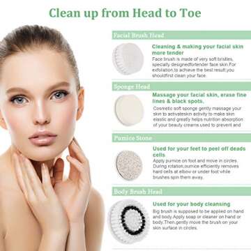 Facial Cleansing Brush - Waterproof Face Scrub Brush with 4 Brush Heads, Face & Body Cleanser Brush for Deep Cleansing, Electric Face Scrubber Exfoliator - Gentle Exfoliating, Blackhead Removing