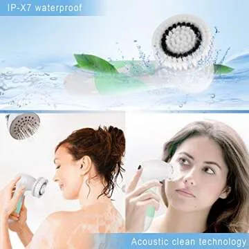 Facial Cleansing Brush - Waterproof Face Scrub Brush with 4 Brush Heads, Face & Body Cleanser Brush for Deep Cleansing, Electric Face Scrubber Exfoliator - Gentle Exfoliating, Blackhead Removing