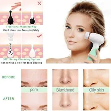 Facial Cleansing Brush - Waterproof Face Scrub Brush with 4 Brush Heads, Face & Body Cleanser Brush for Deep Cleansing, Electric Face Scrubber Exfoliator - Gentle Exfoliating, Blackhead Removing