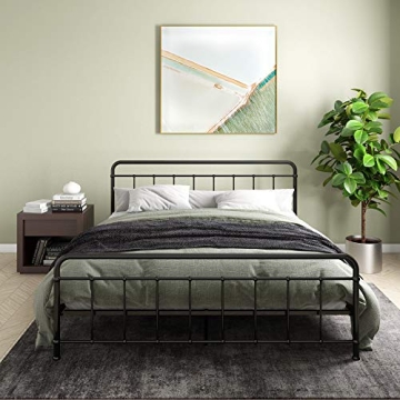 DHP Beaumont Iron Metal Platform Bed with Transitional Design Headboard and Footboard, Adustable Base Height for Underbed Storage, No Box Spring Needed, King, Black