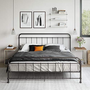 DHP Beaumont Iron Metal Platform Bed with Transitional Design Headboard and Footboard, Adustable Base Height for Underbed Storage, No Box Spring Needed, King, Black