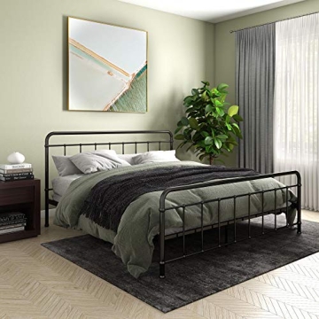 DHP Beaumont Iron Metal Platform Bed with Transitional Design Headboard and Footboard, Adustable Base Height for Underbed Storage, No Box Spring Needed, King, Black