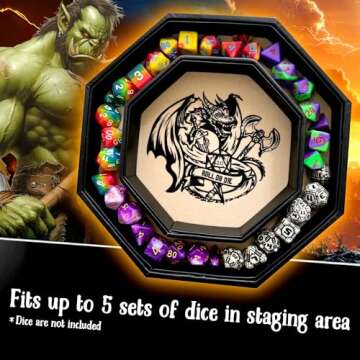 Fantasydice-Chromatic Dragon -with Roll or Die Artwork Dice Tray - 9" Octagon with Lid and Dice Staging Area- Holds 5 Sets of Dice(7 / Standard) for All Tabletop RPGs Like D&D, Call of Cthulhu