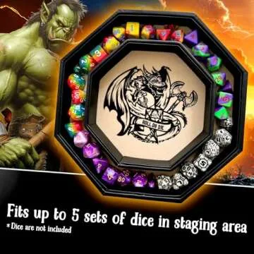 Fantasydice-Chromatic Dragon -with Roll or Die Artwork Dice Tray - 9" Octagon with Lid and Dice Staging Area- Holds 5 Sets of Dice(7 / Standard) for All Tabletop RPGs Like D&D, Call of Cthulhu