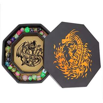 Fantasydice-Chromatic Dragon -with Roll or Die Artwork Dice Tray - 9" Octagon with Lid and Dice Staging Area- Holds 5 Sets of Dice(7 / Standard) for All Tabletop RPGs Like D&D, Call of Cthulhu