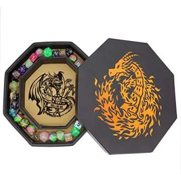 Fantasydice-Chromatic Dragon -with Roll or Die Artwork Dice Tray - 9" Octagon with Lid and Dice Staging Area- Holds 5 Sets of Dice(7 / Standard) for All Tabletop RPGs Like D&D, Call of Cthulhu