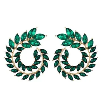 Gold Tone Antique Vintage Retro Art Deco Style Circle Hoop Green Imitation Emerald Rhinestone Weddin...