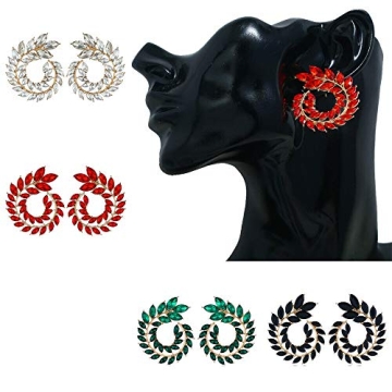 Gold Tone Antique Vintage Retro Art Deco Style Circle Hoop Green Imitation Emerald Rhinestone Wedding Bridal Prom Earrings