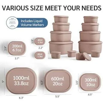 ISSEVE 12Pcs/Set Nesting Silicone Food Storage Containers with Lids, BPA Free Reusable Meal Prep Silicone Containers Airtight, Freezer Dishwasher Safe (33.8oz, 20oz, 10oz, 6.7oz, 1.3oz) (Pink)