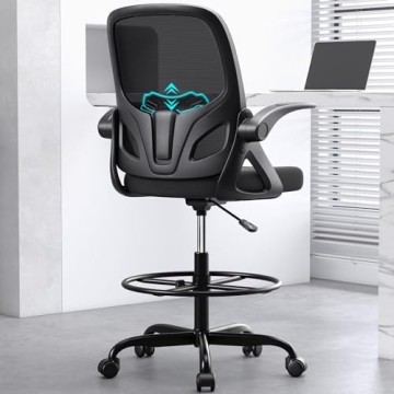 Kensaker Tall Drafting Chair with Footrest Ring for Home and Work, Ergonomic Home Desk Office Chair ...
