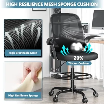 Kensaker Tall Drafting Chair with Footrest Ring