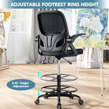 Kensaker Tall Drafting Chair with Footrest Ring