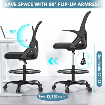 Kensaker Tall Drafting Chair with Footrest Ring