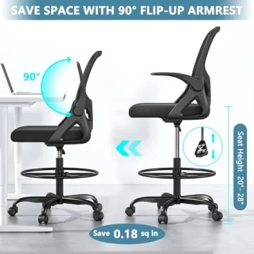 Kensaker Tall Drafting Chair with Footrest Ring