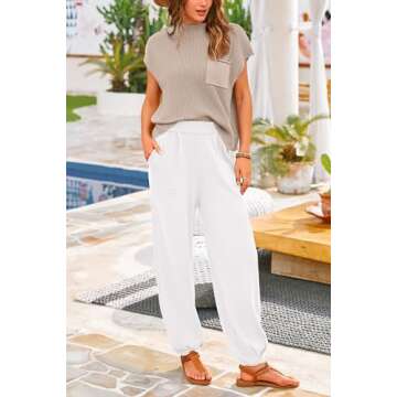 PRETTYGARDEN Women's 2 Piece Outfits Sweater Sets Knit Pullover Tops And High Waisted Pants Matching Tracksuit Sweatsuit Set (Khaki Beige White,Small)