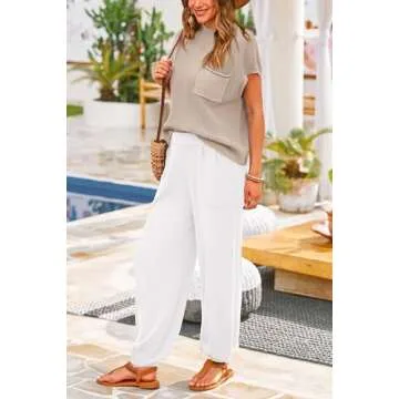 PRETTYGARDEN Women's 2 Piece Outfits Sweater Sets Knit Pullover Tops And High Waisted Pants Matching Tracksuit Sweatsuit Set (Khaki Beige White,Small)